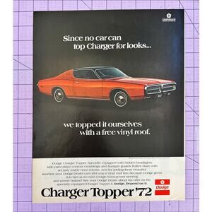 Dodge Charger Topper 72 Vintage Print Ad 70s Mopar Vinyl Roof Classic Auto